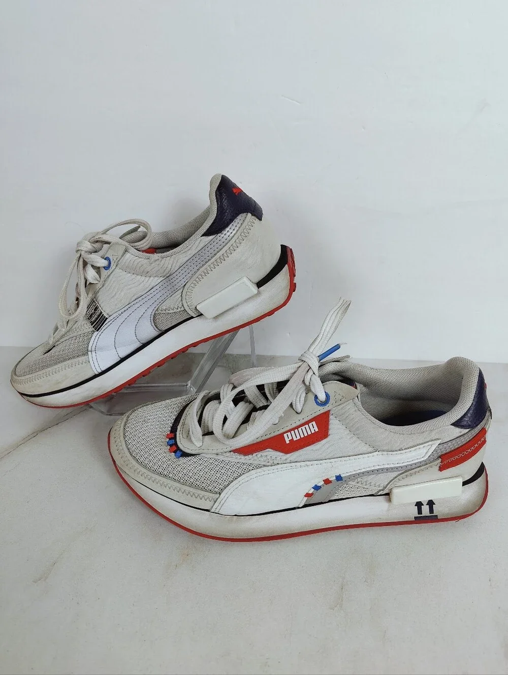 Puma Men's Future Rider S&S Sneakers Glacier Gray White High Risk Red, Sz 7.5